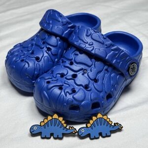 Blue Dinosaur Clogs Kids Size 5 Toddler Slip On Sandals W Charms
